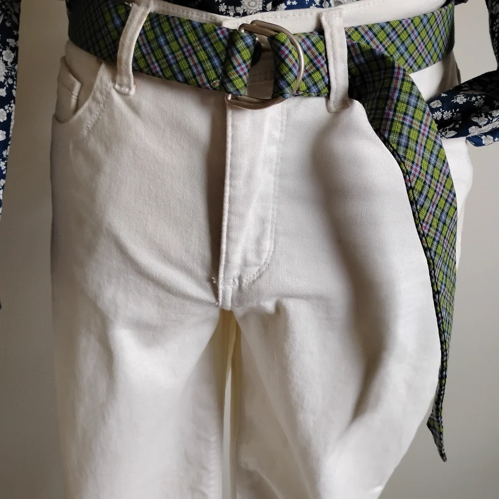 L. L. Bean Plaid Cotton D-Ring Belt Green Blue Plaid Preppy Classic Cotton M/L - Picture 2 of 6